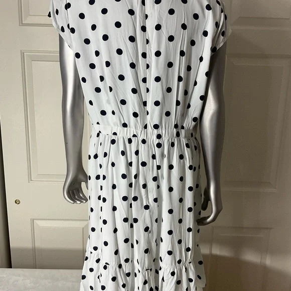 J.CREW Women's Size 14 Dress White W Black Polka Dot V Neck Sleeveless Layered - Picture 3 of 7